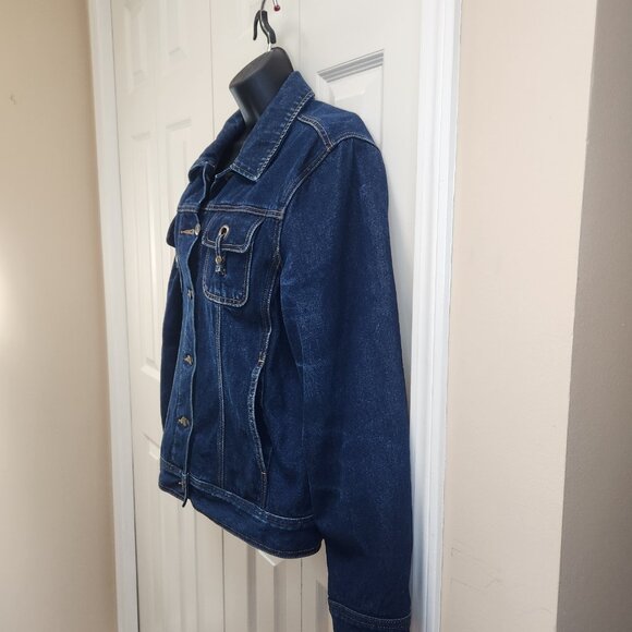 [L] Cleo Cotton Denim Jacket with 4 Pockets Women's Size Large Button Front - Picture 8 of 14